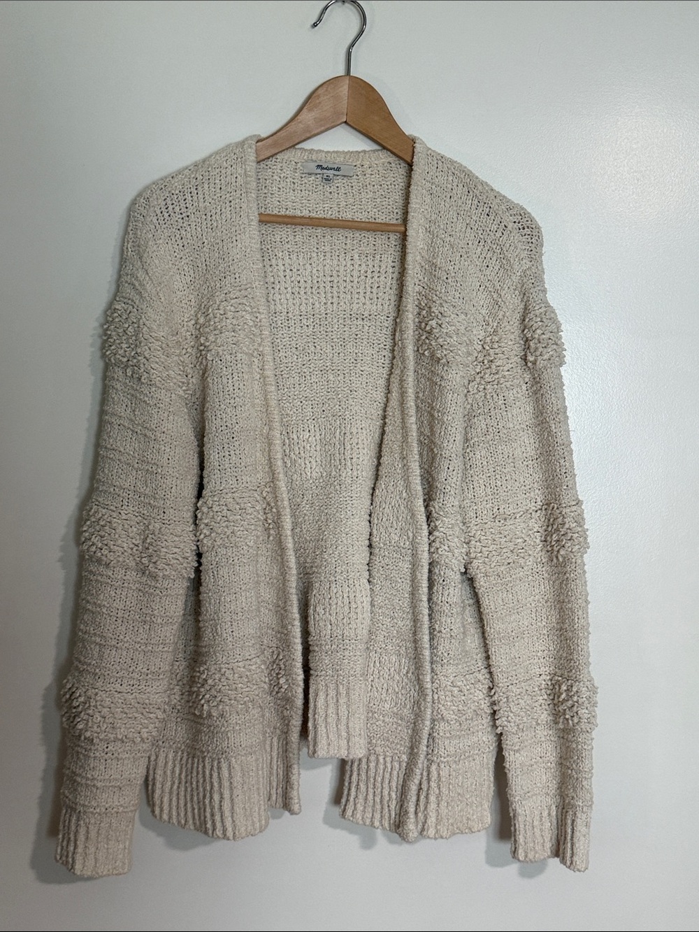 Madewell Cream Textured Open-Front Knit Cardigan XL